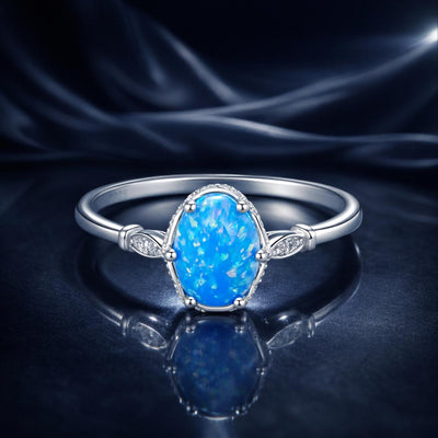 925 Sterling Silver Opal Engagement Ring with White Gold Plating