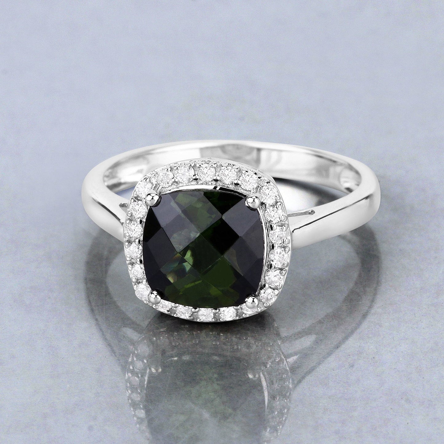 Bague de fiançailles en or blanc 14K avec tourmaline verte de 2,64 carats et diamants
