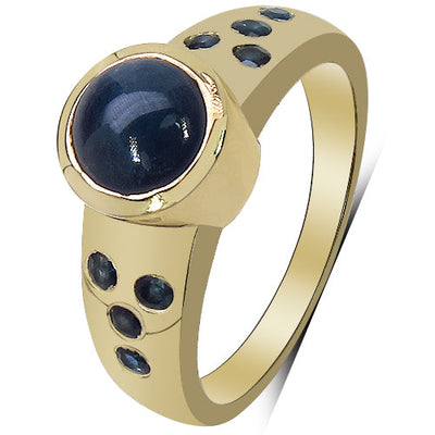 14K Yellow Gold Plated Blue Sapphire & Diamond Ring