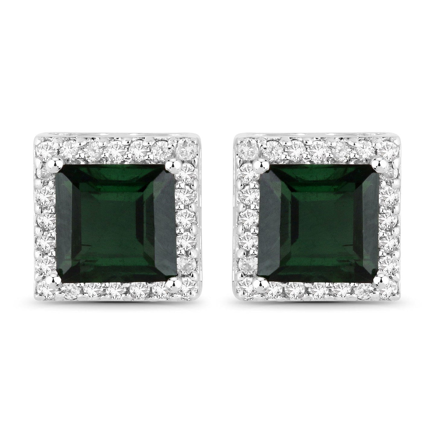 1.55 Carat Genuine Green Tourmaline and White Diamond Earrings