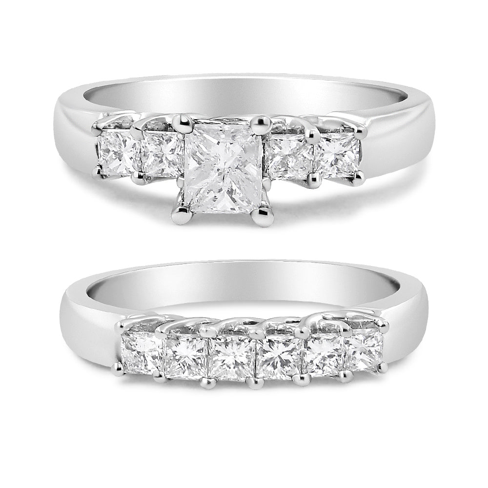 Anillo de Compromiso de Diamantes de Princesa de 5 Piedras en Oro Blanco de 14K 1.5 Cttw