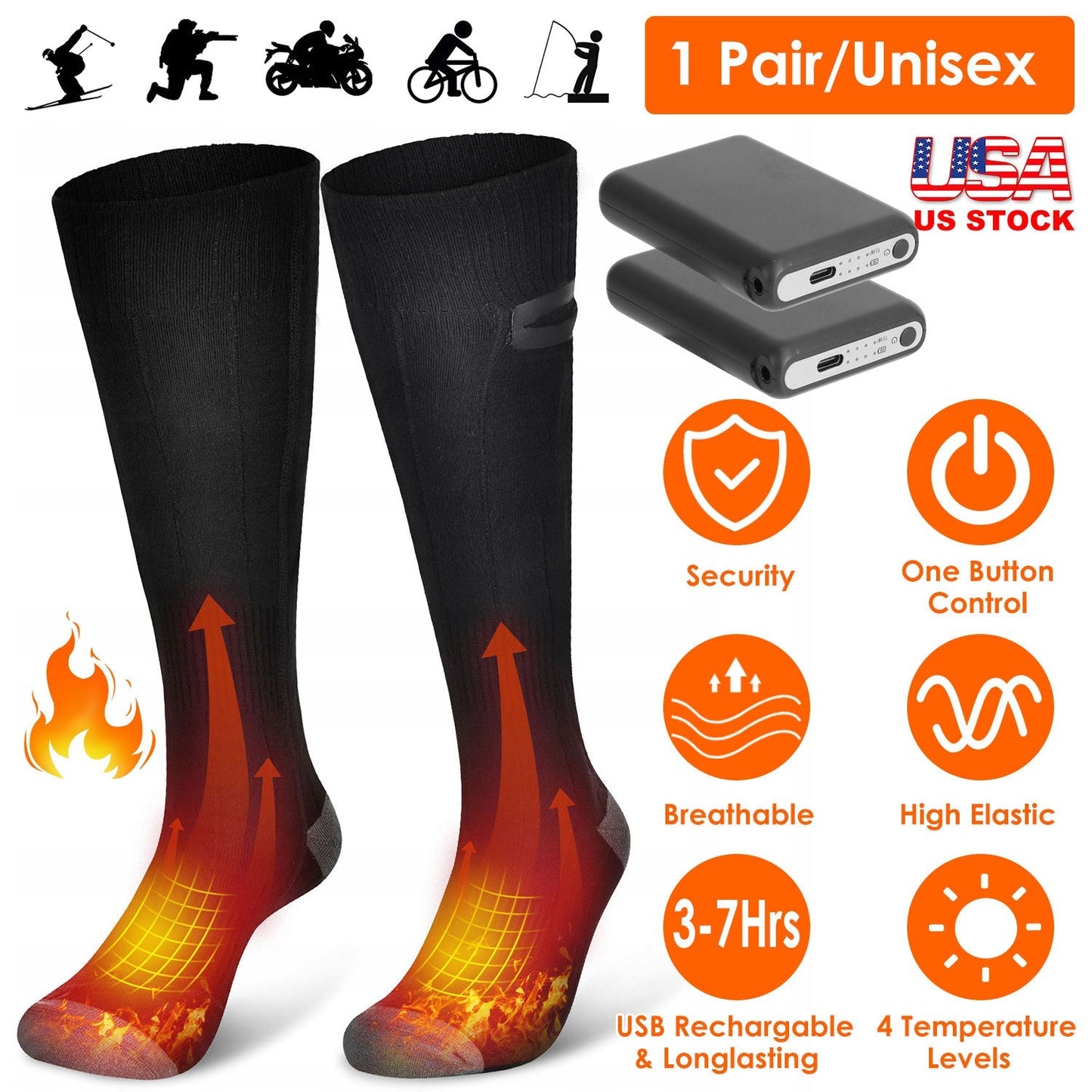 Rechargeable Electric Heated Socks for Men & Women