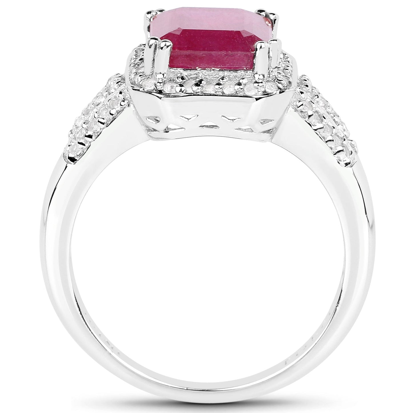 4.55 Carat Glass Filled Ruby & White Topaz Sterling Silver Ring