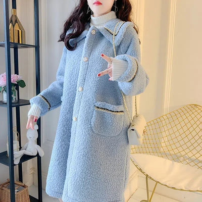 Mid-Length Versatile Lamb Wool Women's Coat for Petite Sizes