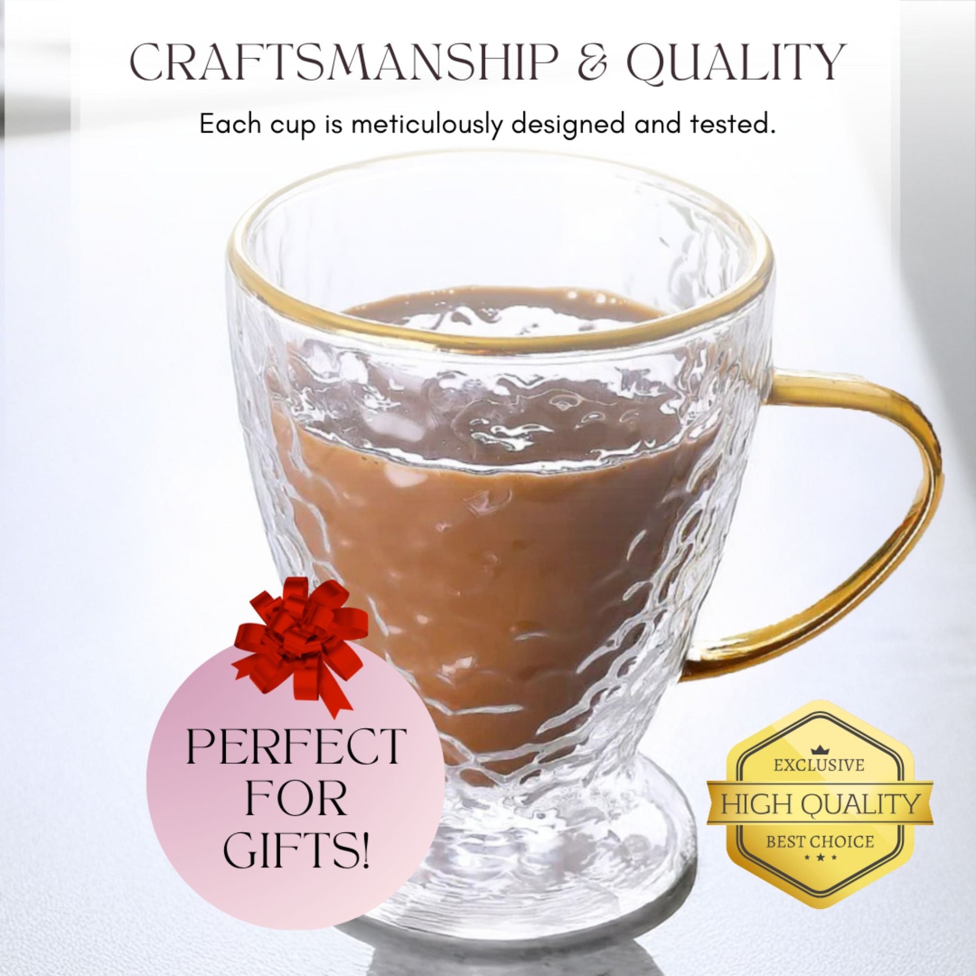 Elegant Insulated Hammered Glass Coffee Mugs - Korvel