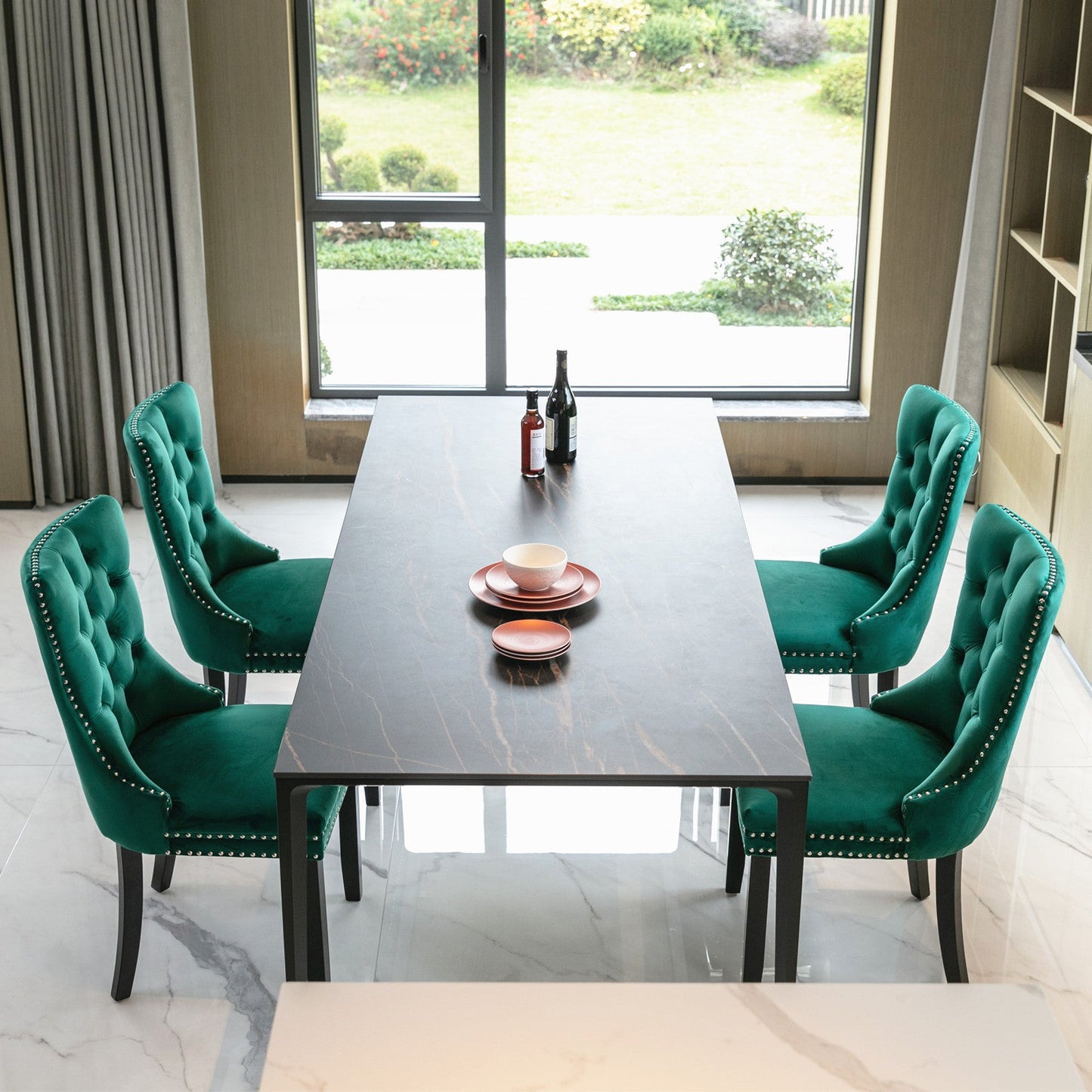 Ensemble de chaises de salle à manger en velours tufté premium - Vert