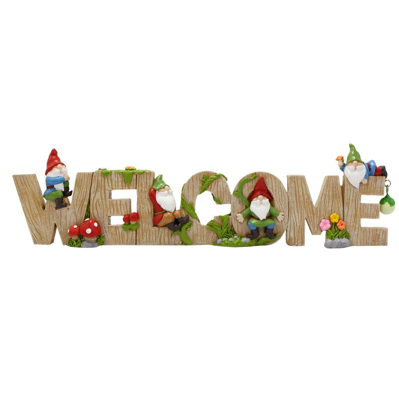 Escultura de Jardín Dwarf Welcome Card para Decoración Exterior