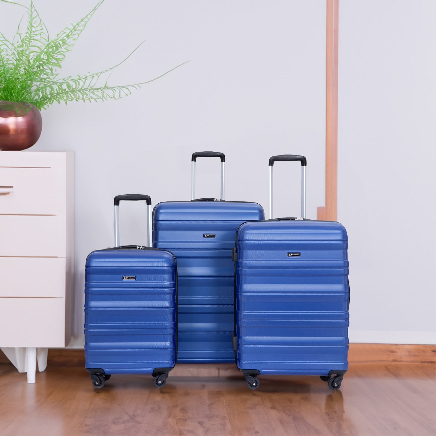 3 Piece Luggage Sets PC Lightweight & Durable Expandable Suitcase with Two Hooks, Spinner Wheels, TSA Lock, (21/25/29) Dark Blue - Korvel