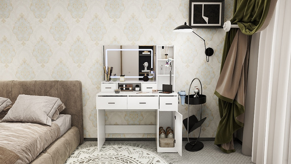 Smart mirror dressing table with drawers and storage cabinets, dressing table with bedroom dressing table, changing room - Korvel