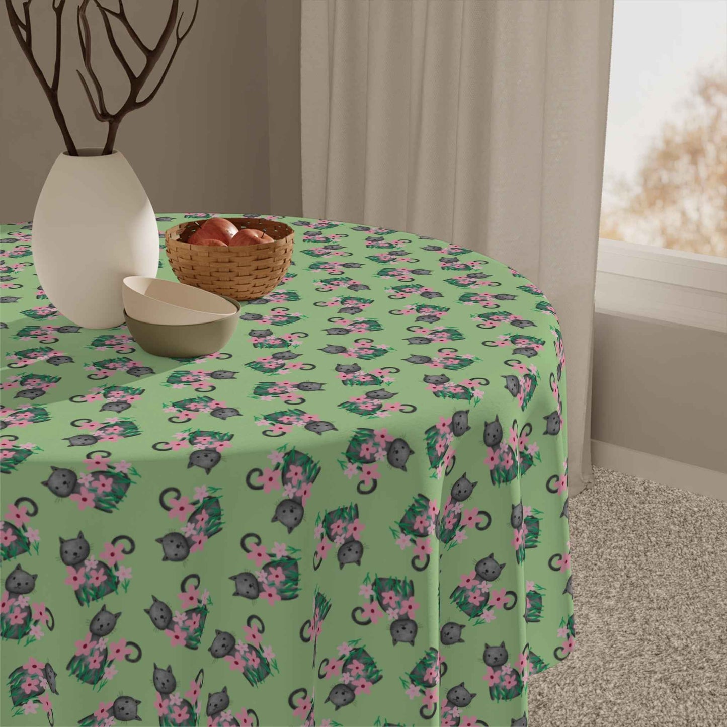 Floral Cat Tablecloth - Playful Design for Every Occasion