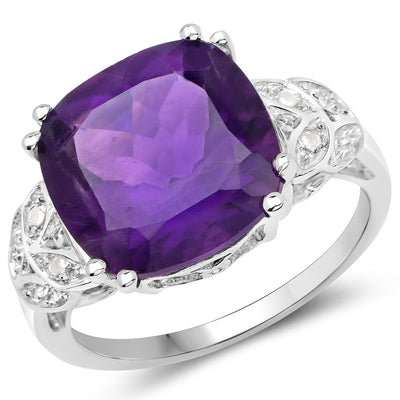 5.87 Carat Amethyst and Diamond Sterling Silver Engagement Ring