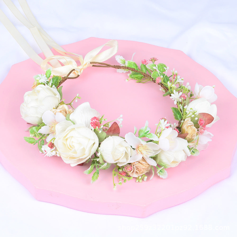 Korean style flower garland headwear, orchid flower crown, fashion show, dance party, headwear, vacation, countryside props, hea - Korvel