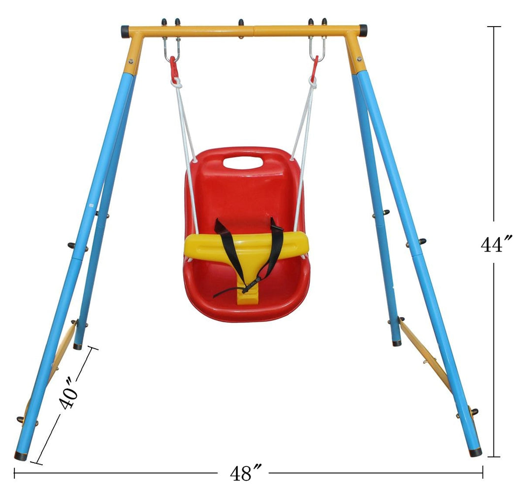 Baby Toddler Indoor/Outdoor Metal Swing Set with Safety Belt for Backyard - Korvel