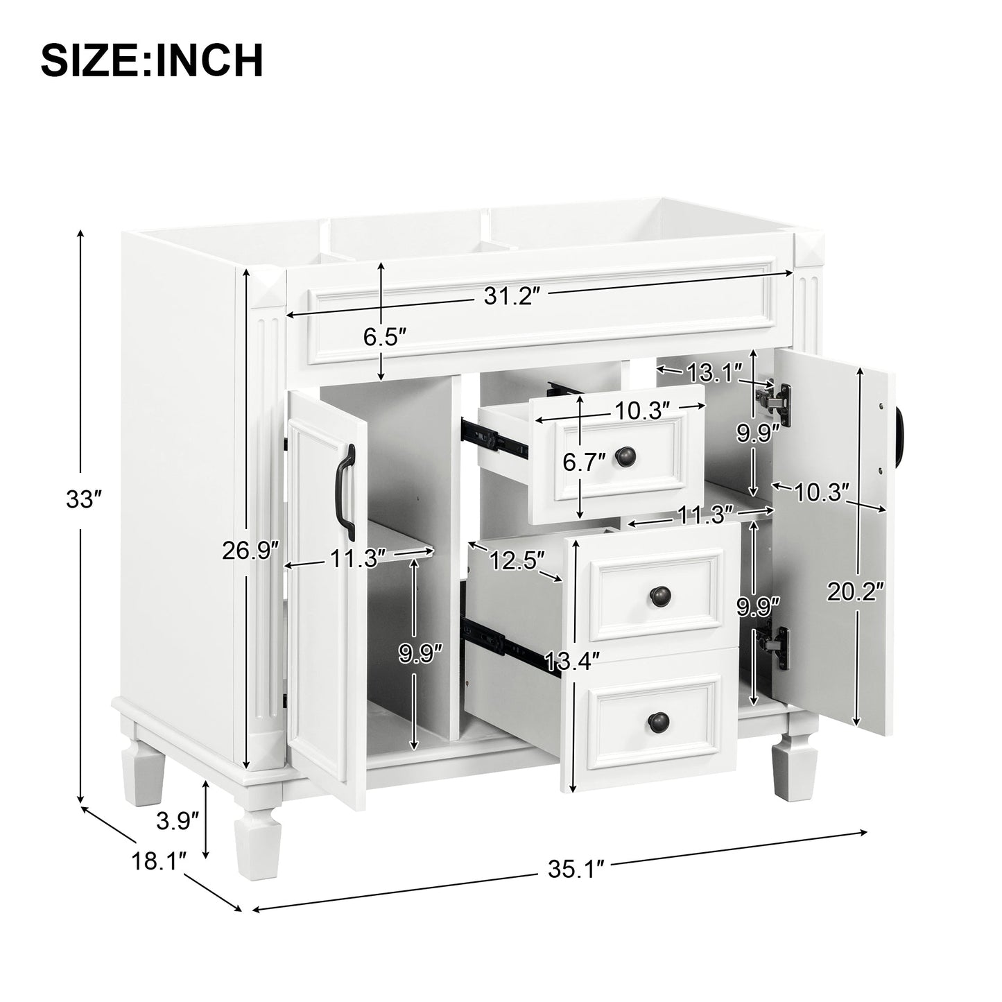 36'' Modern Bathroom Vanity - Cabinet Only with Soft Closing Doors