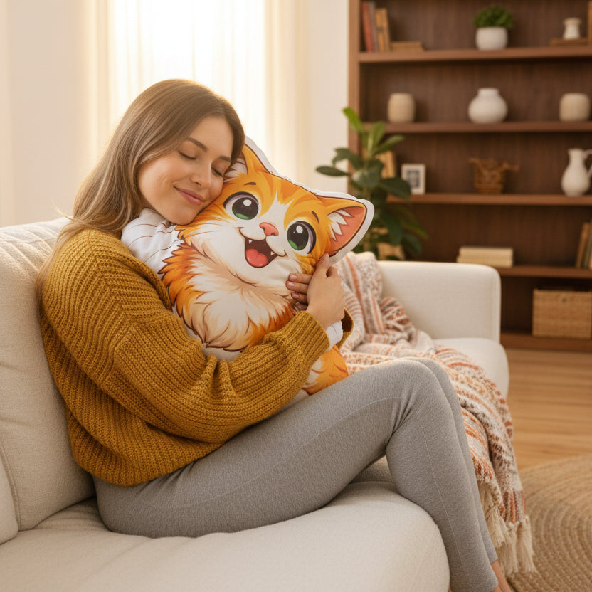 Coussin Chat Souriant - Décor Ludique pour Amoureux des Chats