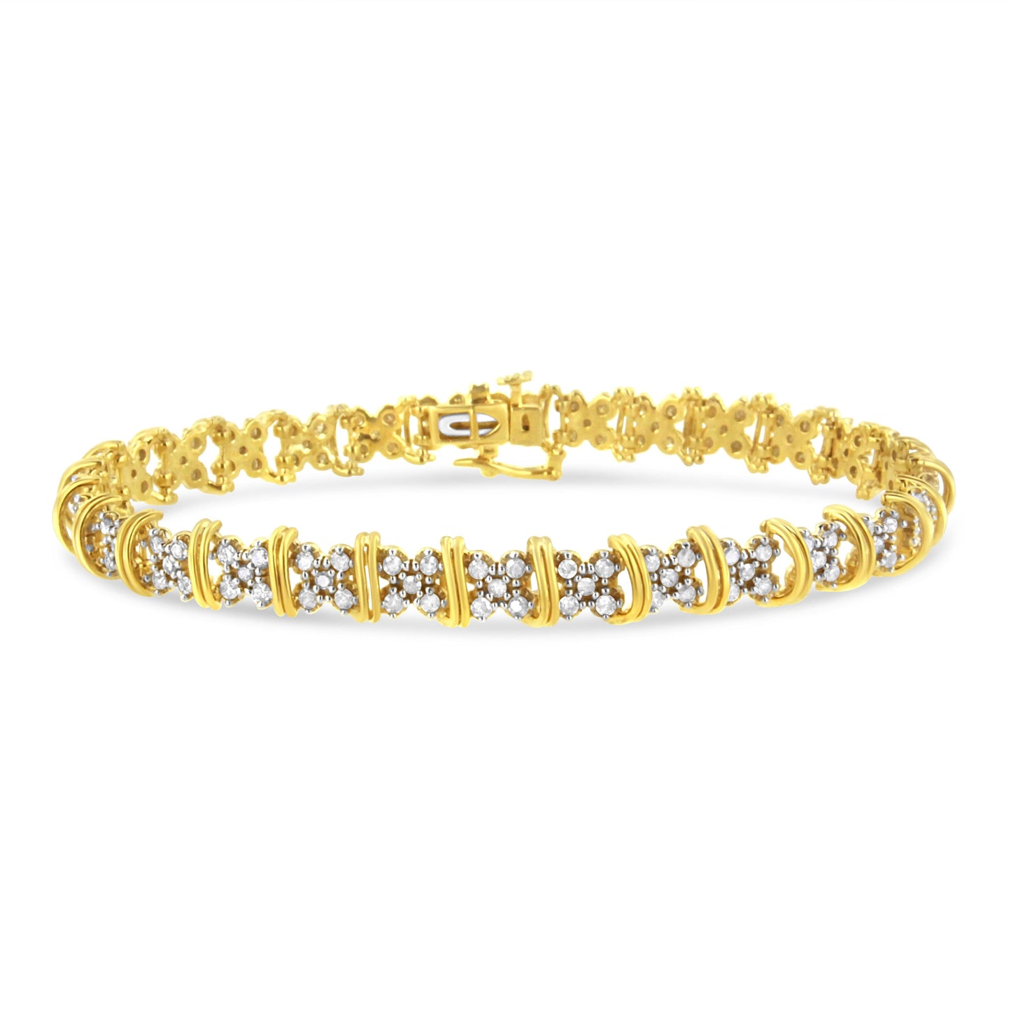 Pulsera de Clúster de Diamantes de Plata Esterlina Baño de Oro de 10K
