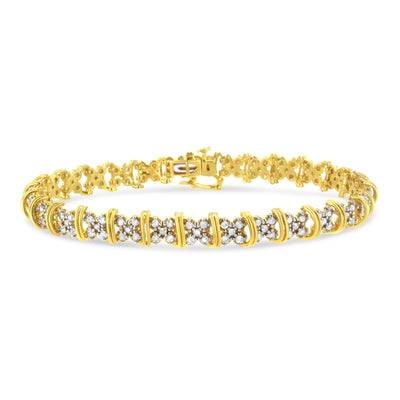 Pulsera de Clúster de Diamantes de Plata Esterlina Baño de Oro de 10K