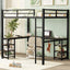 Full Metal Loft Bed with Desk and Shelves, Loft Bed with Ladder and Guardrails, Loft Bed Frame for Bedroom, Black - Korvel