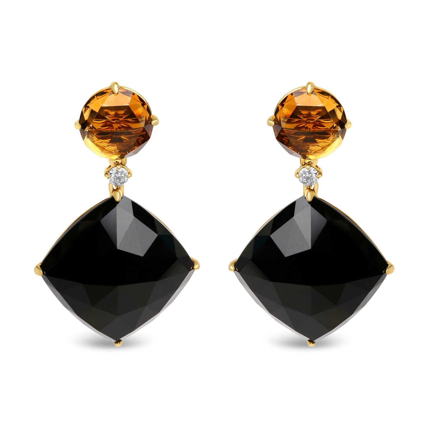 Boucles d'oreilles pendantes en or jaune 18K avec diamants et citrine onyx