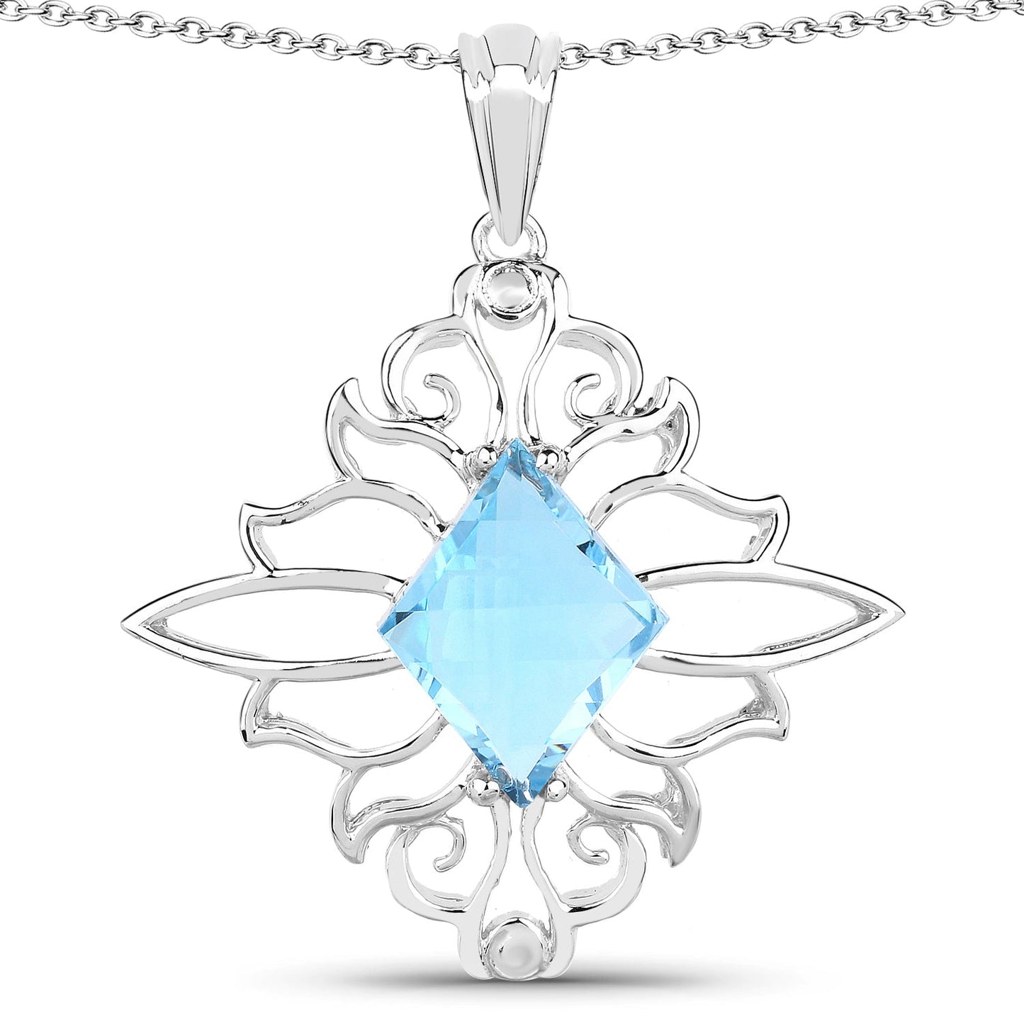 Pendentif en topaze bleue suisse véritable de 5,15 carats en argent sterling