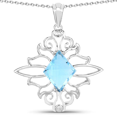 Pendentif en topaze bleue suisse véritable de 5,15 carats en argent sterling