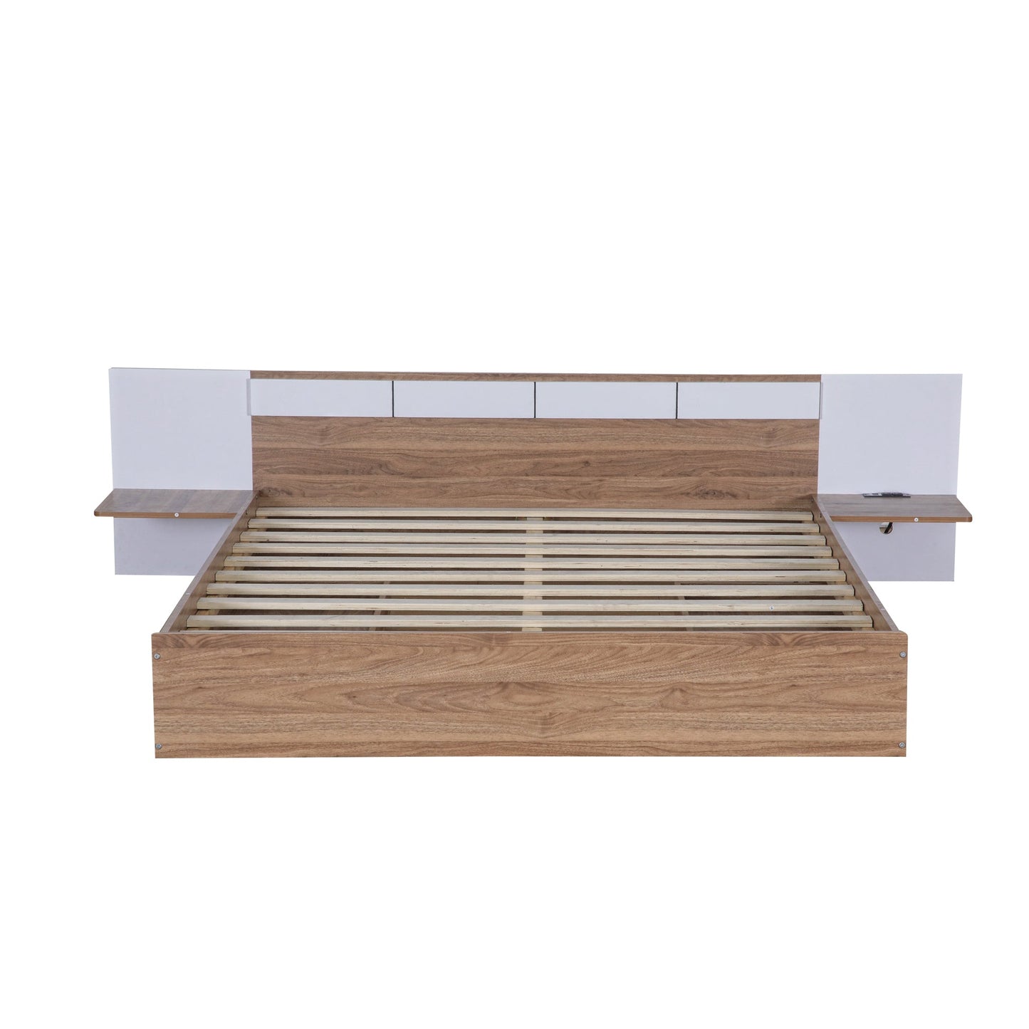 Queen Size Platform Bed with Headboard and Storage, Natural