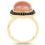 Bague en Pierre de Lune Pêche et Spinelle Noir Plaquée Or Jaune 14K