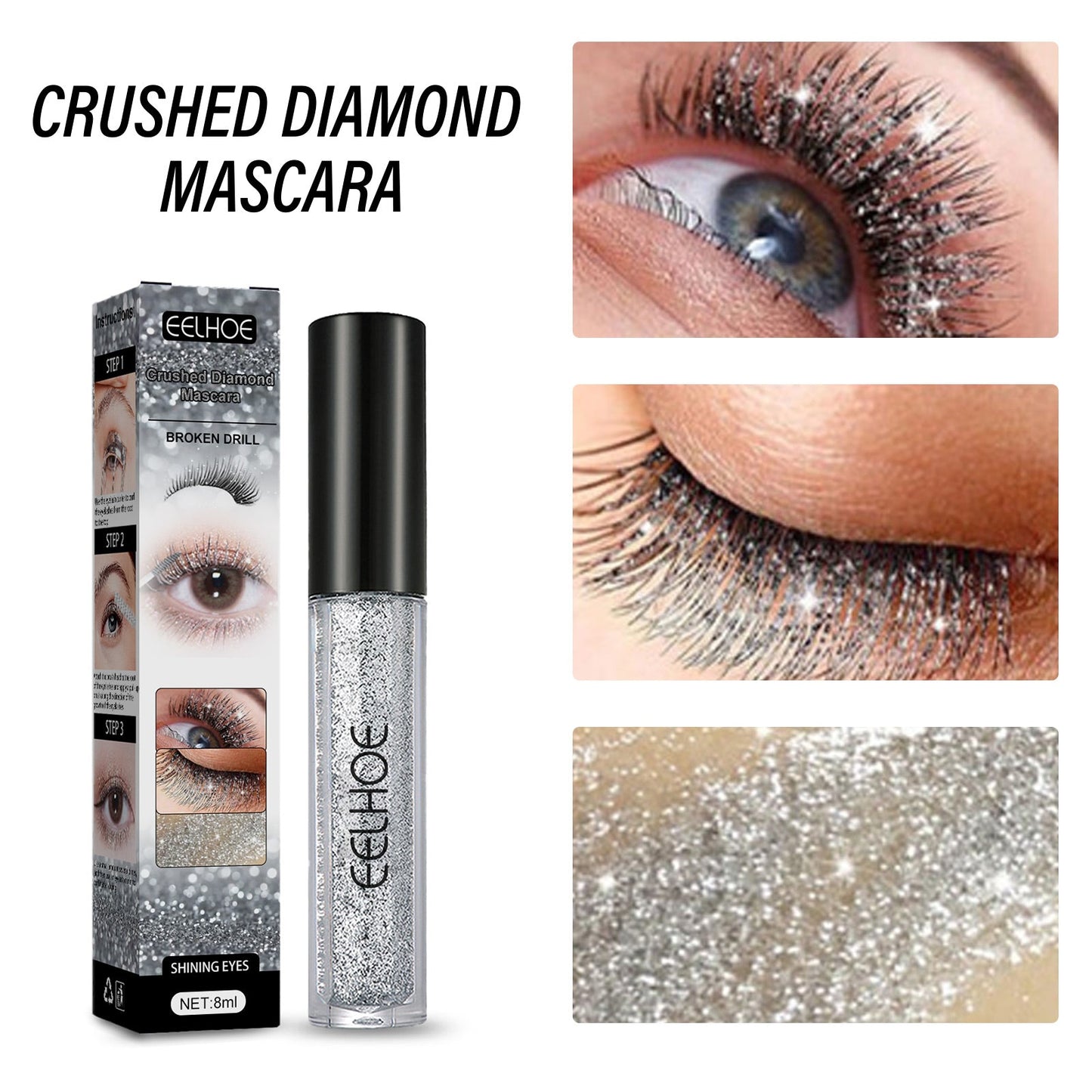 Crushed Diamond Mascara, Set Primer Instant Dry Film Flash Tear Eye Non-Smell-Free Mascara - Korvel