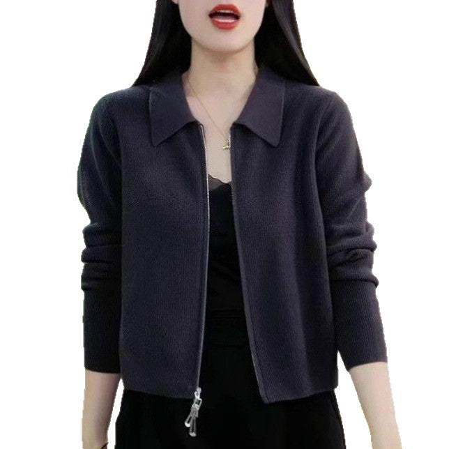 Chaqueta corta versátil con cremallera para mujer de corte holgado