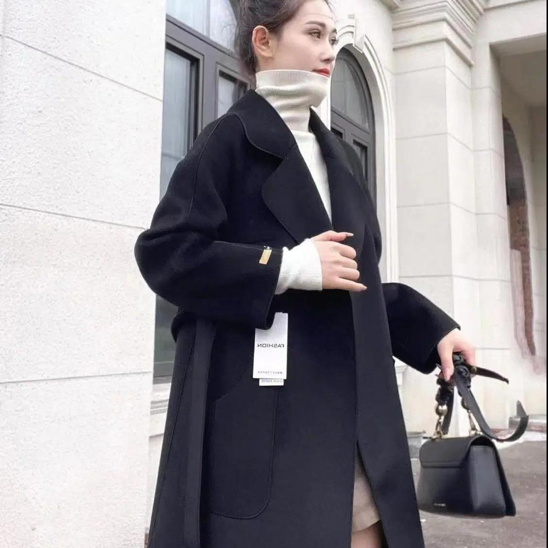 Abrigo de Cashmere Doble Cara de Longitud Media para Mujeres