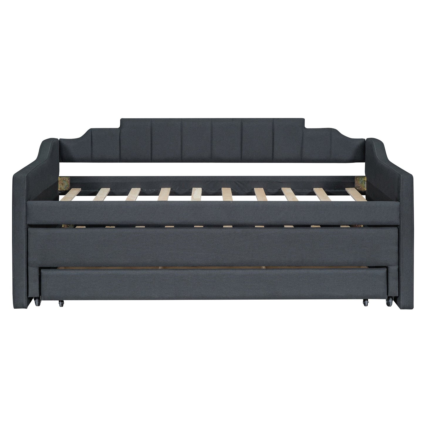 Twin Size Upholstered Daybed with Trundle and Three Drawers Grey - Korvel