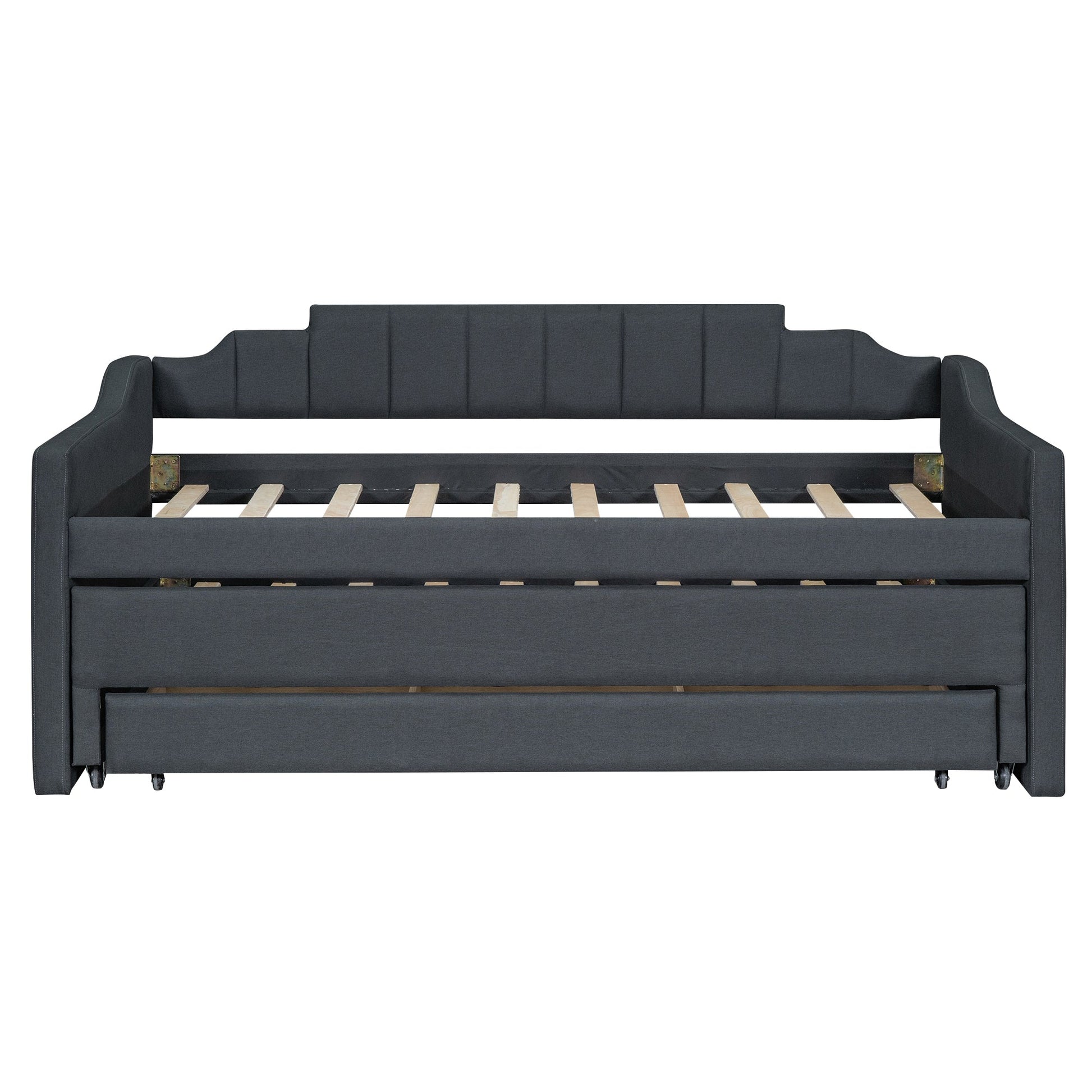Twin Size Upholstered Daybed with Trundle and Three Drawers Grey - Korvel