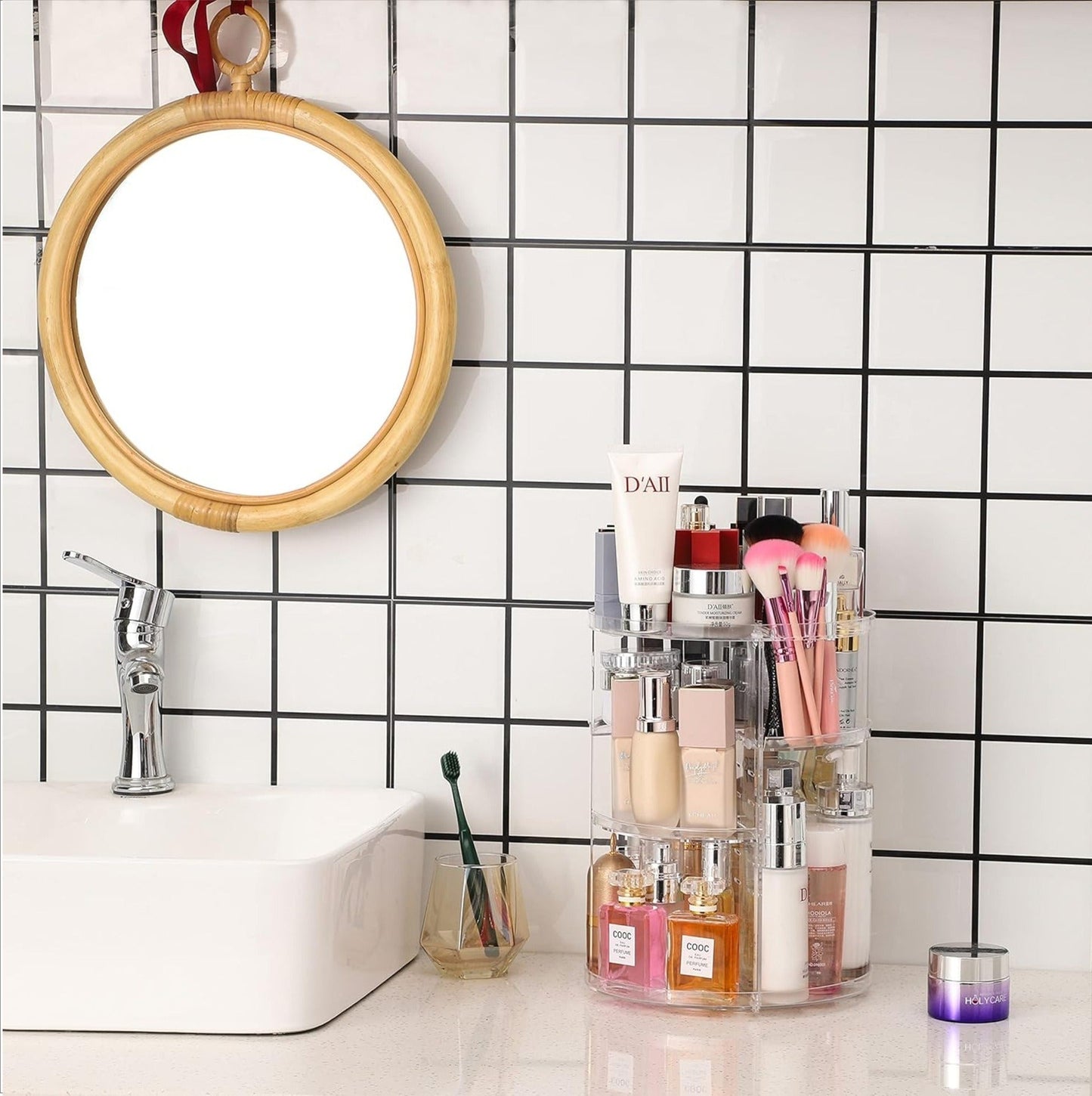 Boîte de rangement cosmétique rotative élégante pour des essentiels de beauté organisés
