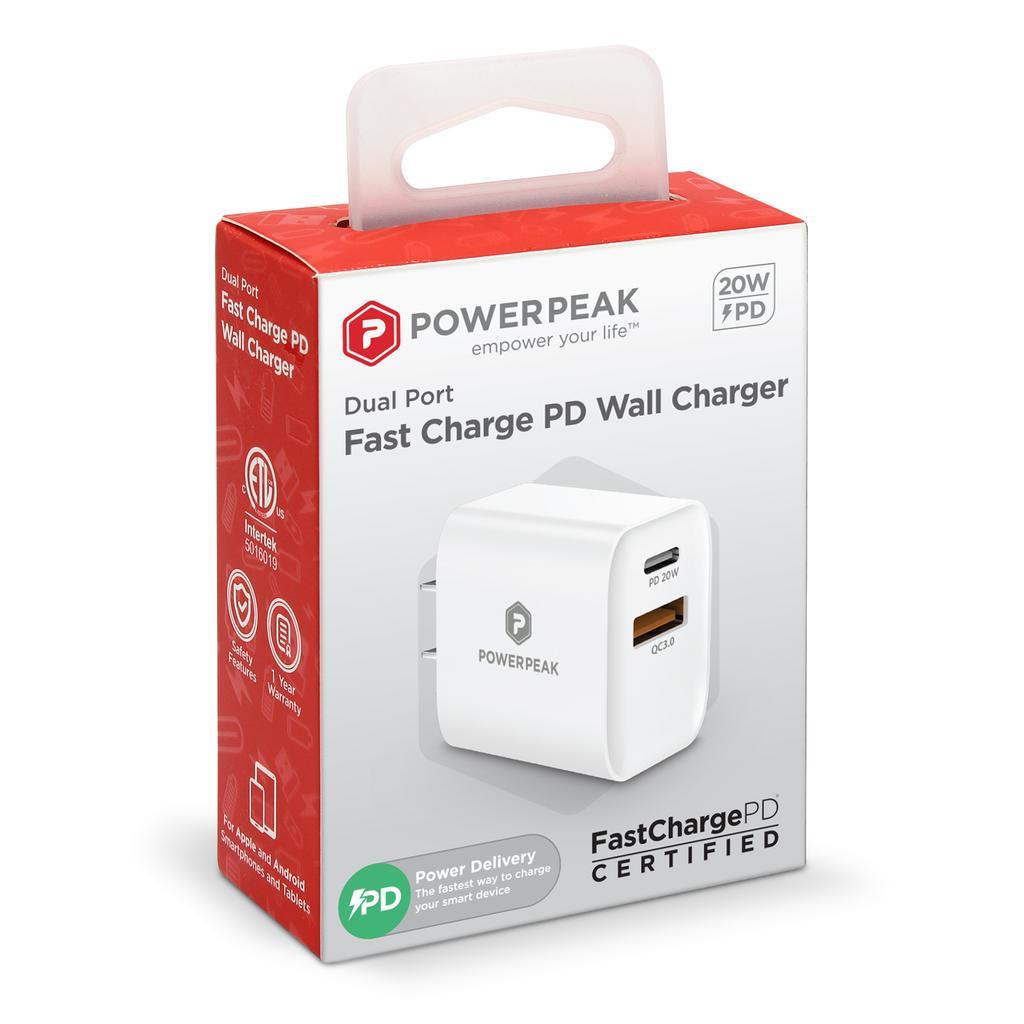 PowerPeak PD Wall Dual Port Charger 20W - White - Korvel