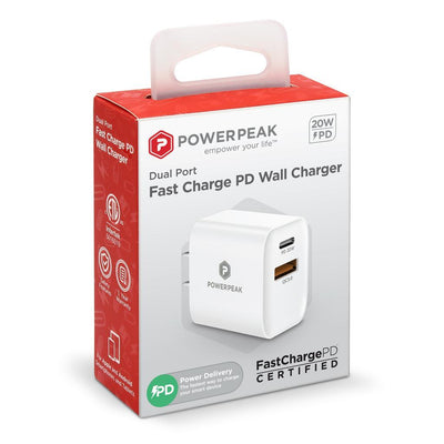 PowerPeak PD Wall Dual Port Charger 20W - White - Korvel