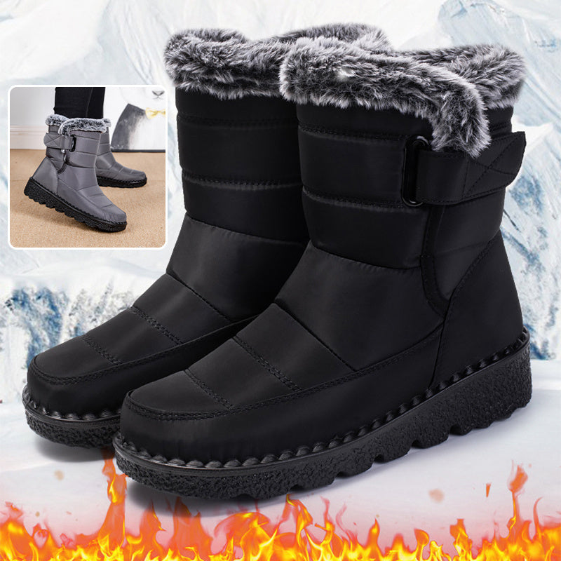Botas de Nieve Impermeables de Piel Sintética para Mujer con Tacones Bajos