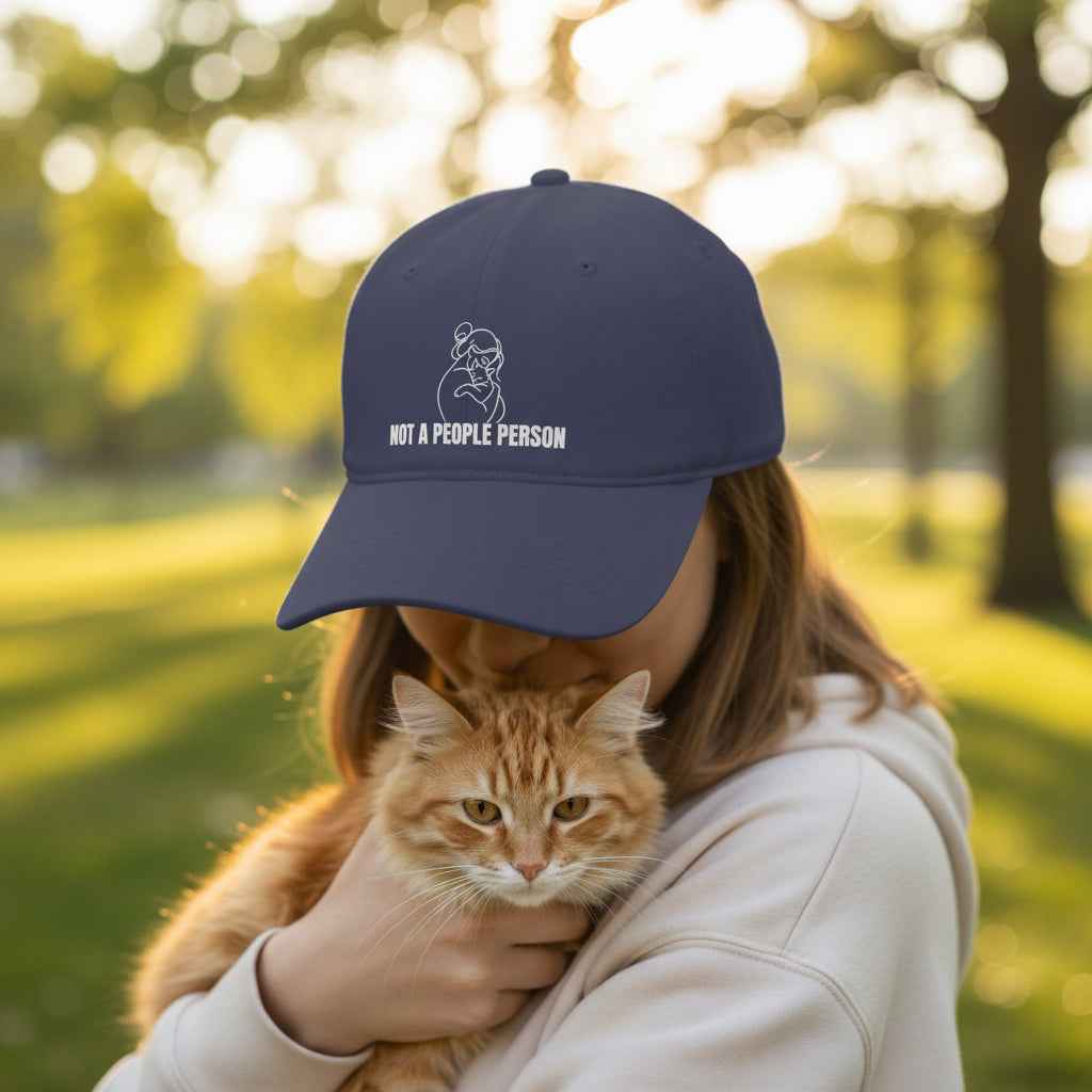 Casquette en coton à profil bas avec art linéaire de chat "Pas une personne sociable"