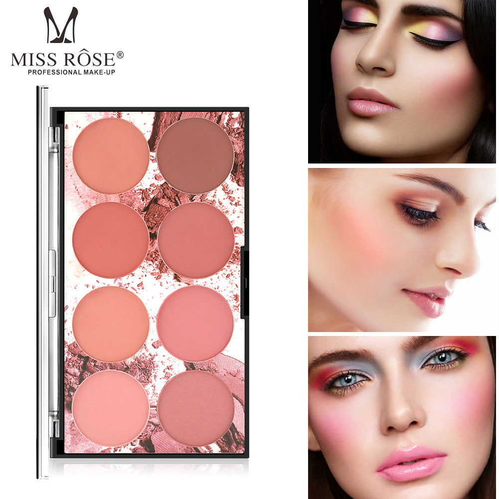 Miss Rose Eight Color Blush Palette Matte Long Lasting Sun Red Natural Skin Tone Nude Makeup Portable Blush Rouge Palette - Korvel