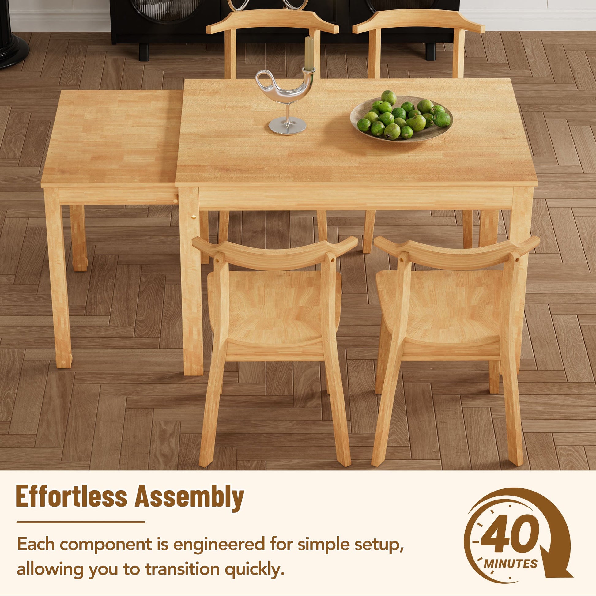 TOPMAX 65 "5-piece set with wheels, expandable dining table set, 17.7" pull-out side table and small dining chairs, natural - Korvel