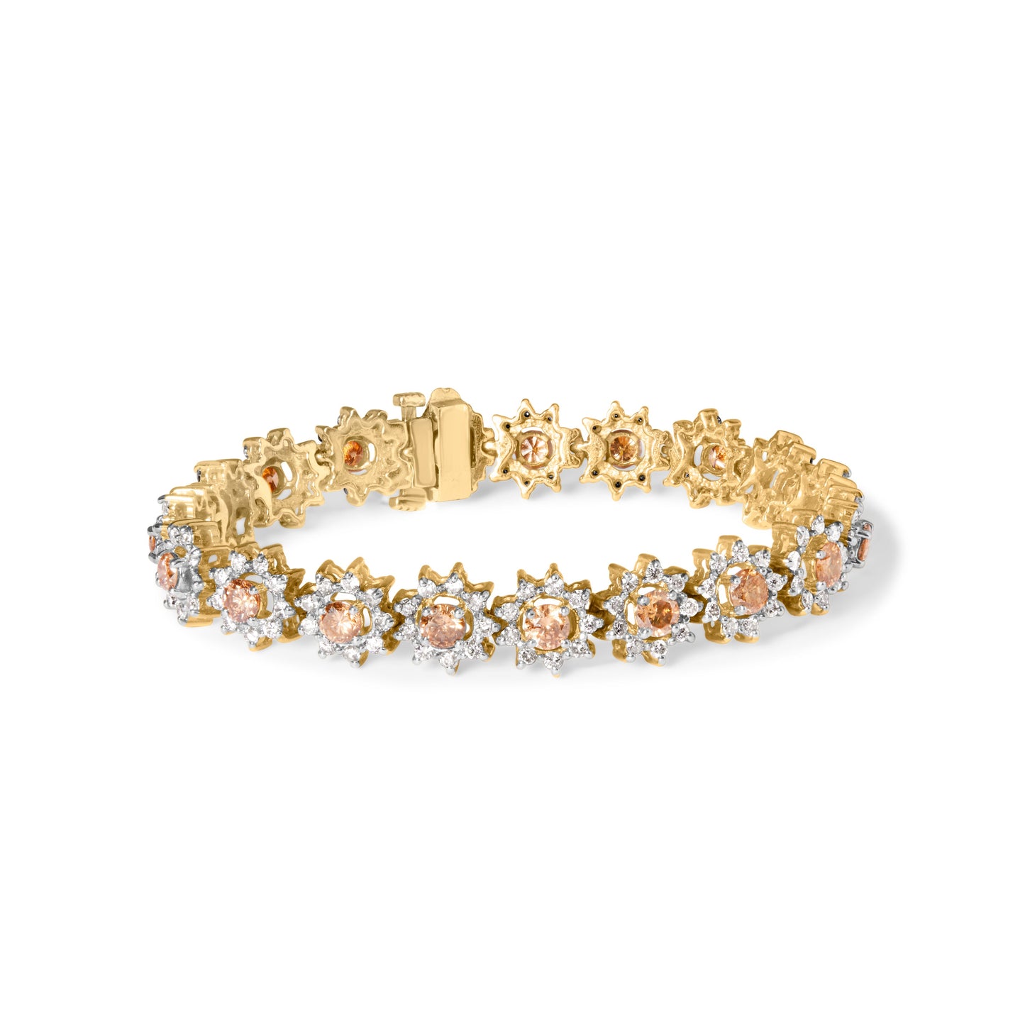14K Yellow Gold Champagne Diamond Floral Cluster Bracelet