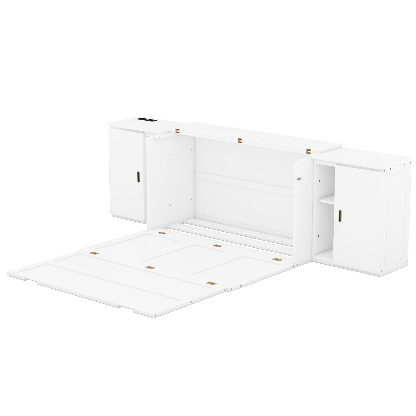 Lit Murphy Queen Size avec étagères et ports USB - Blanc