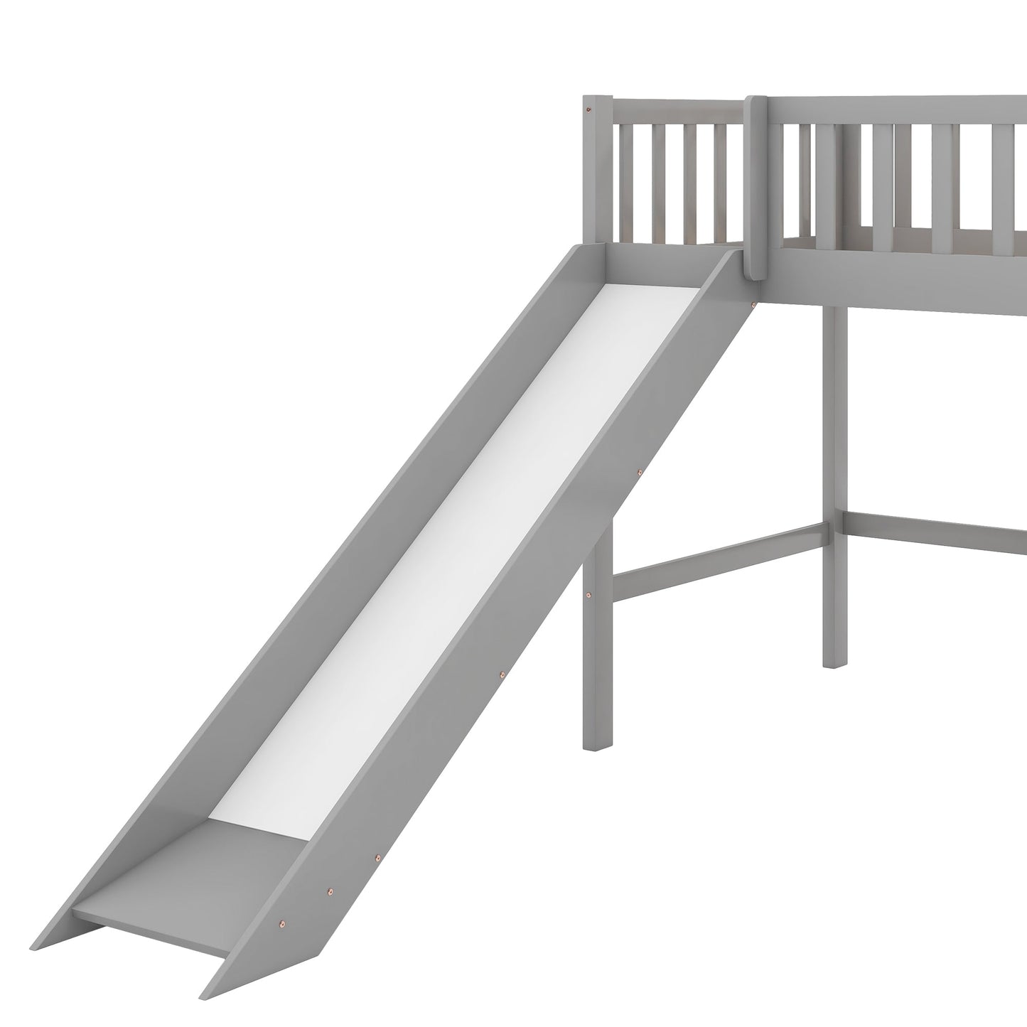Cama baja tipo loft tamaño twin con escalera y tobogán - Gris