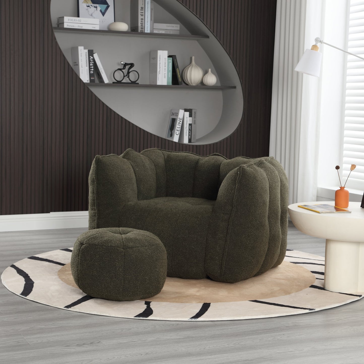 Soft Bean Bag Chair with High Resilient Foam(Chips)for living room and bedroom,Comfortable Square Lazy Sofa with Footstool - Korvel