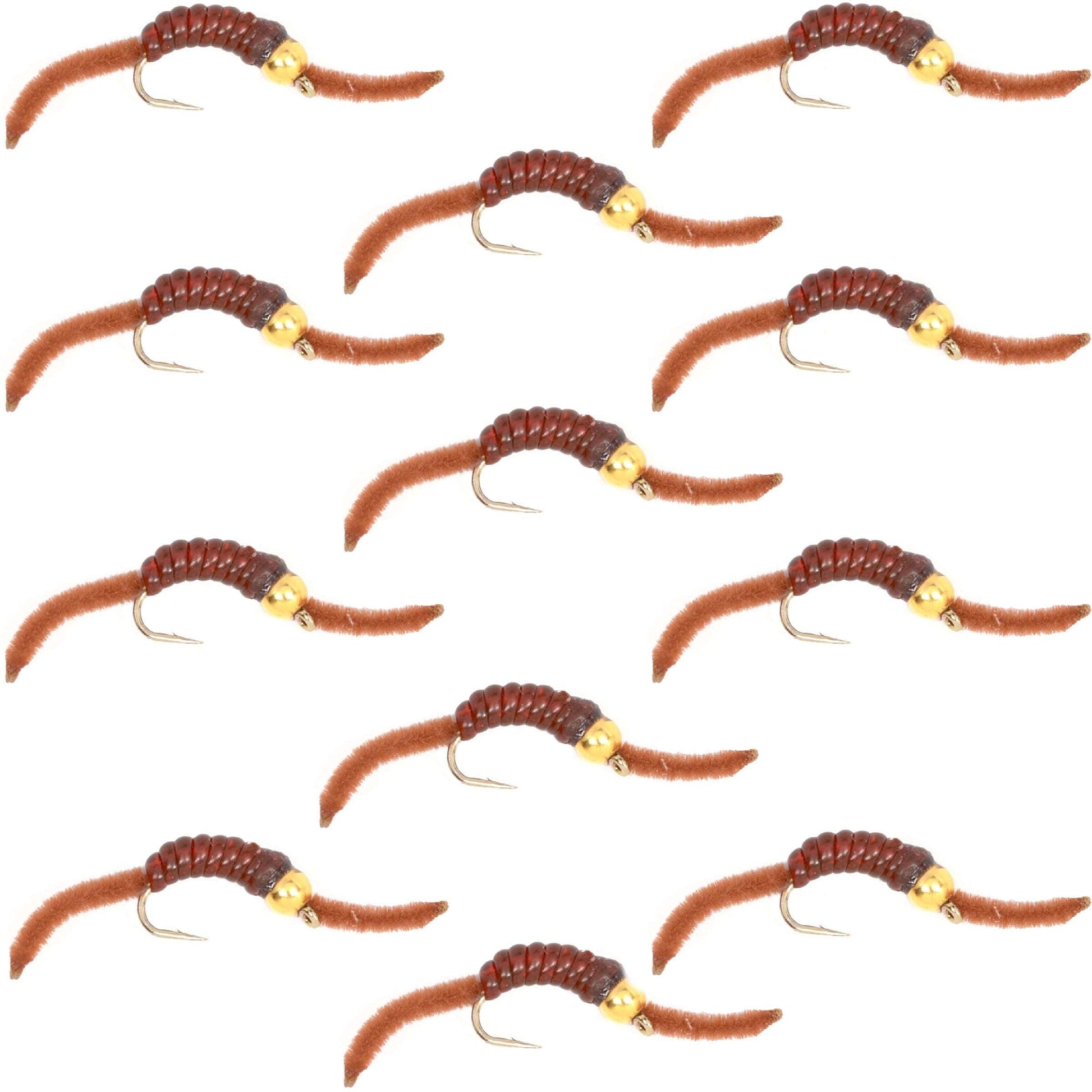 San Juan Bead Head Power Worm - Brown V-Rib, Size 10 (12 Pack) - Korvel
