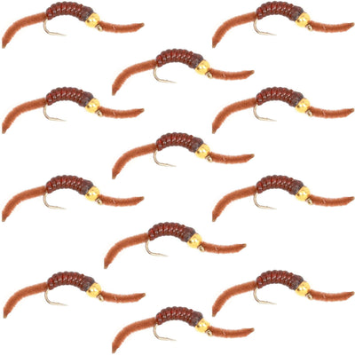 San Juan Bead Head Power Worm - Brown V-Rib, Size 10 (12 Pack) - Korvel