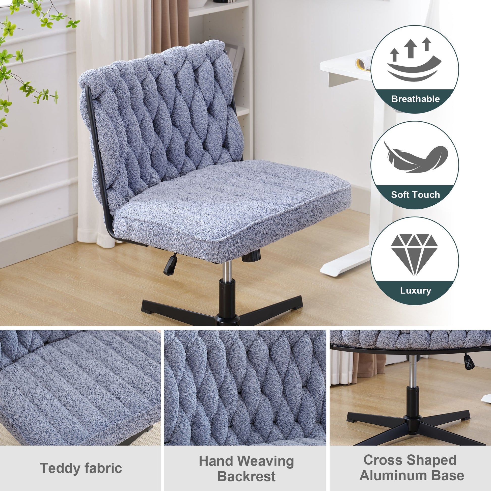 Armless Office Desk Chair No Wheels BLUE - Korvel