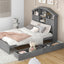 Full Size Wood Platform Bed with Storage Headboard - Gray