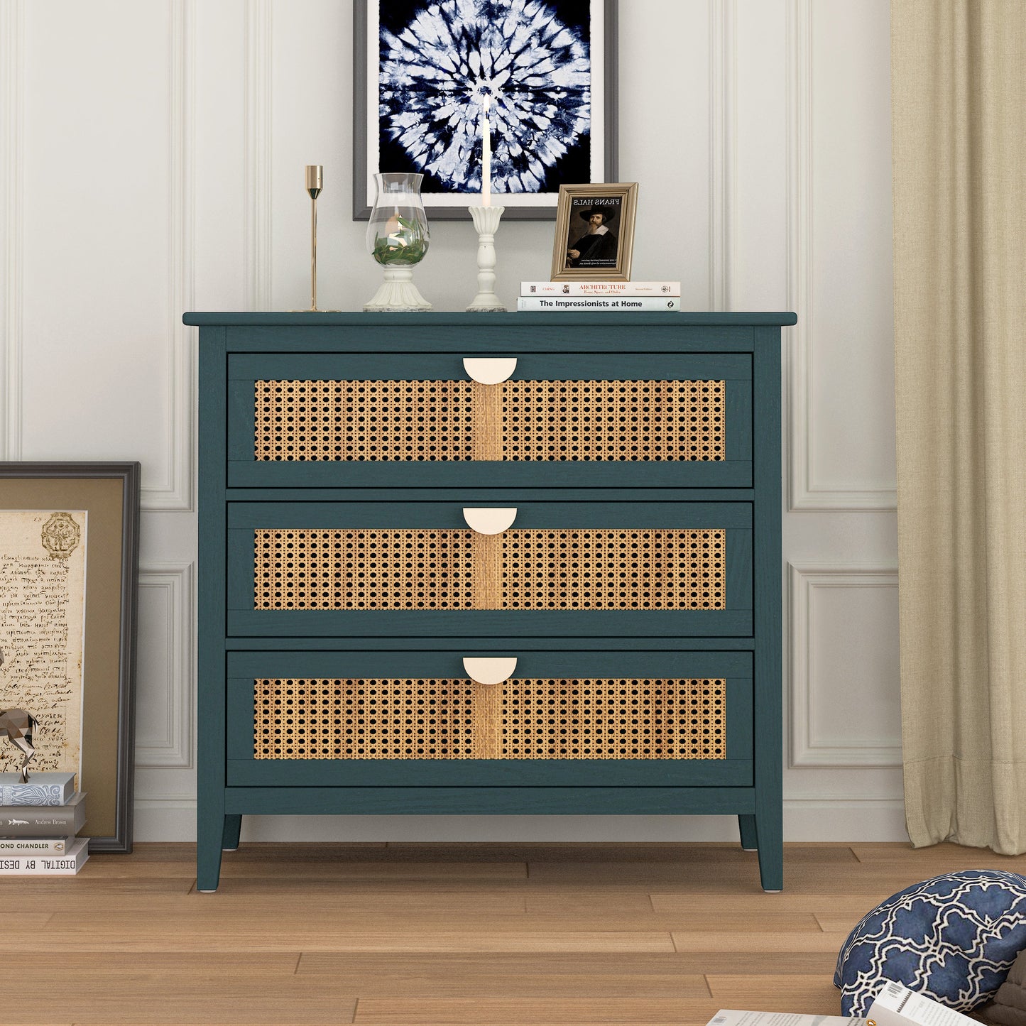 3 Drawer Cabinet Natural rattan American Furniture Suitable for bedroom living room study - Korvel