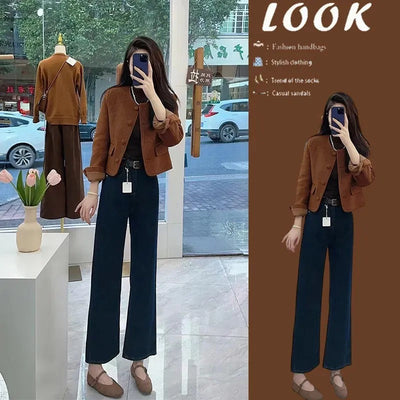 Manteau court en daim caramel vintage pour femmes