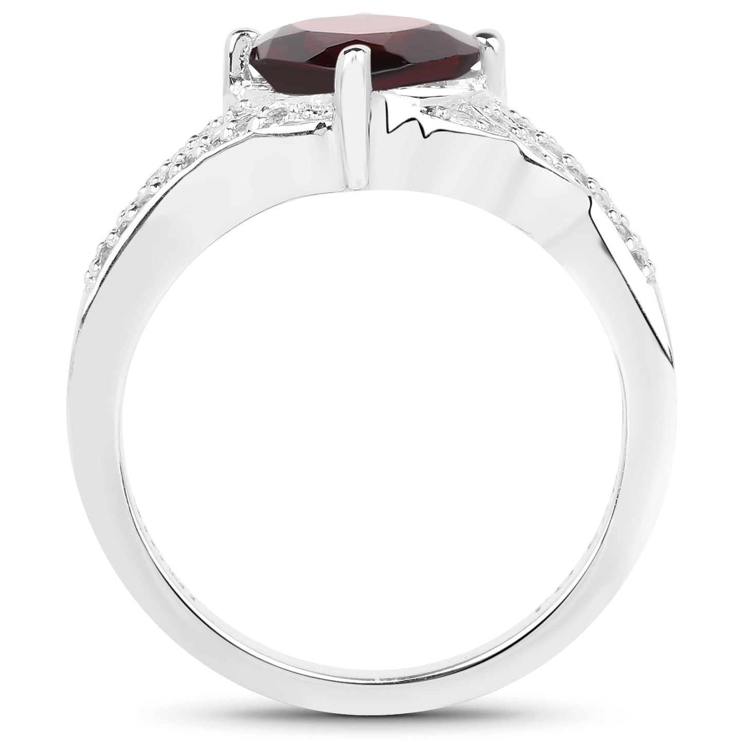 Bague en argent sterling avec grenat véritable de 1,67 carat et topaze blanche